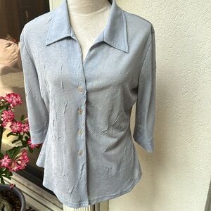 BARANDA. Grey 3/4 Sleeve, Button Down Shirt. Textured. Size L.